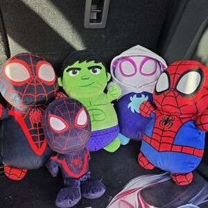 Marvel Plush Spider-Verse & Hulk Set - Red, Black, Green, Purple, White